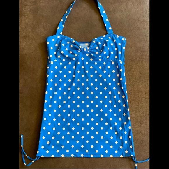 dELIA*S Blue Polka Dot Ruched Halter Tankini - Picture 2 of 7